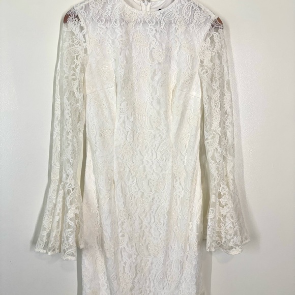 o.p.t.  Cream Sheath Lace Dress with Sheer Bell Sleeves *NWT* - Picture 3 of 8